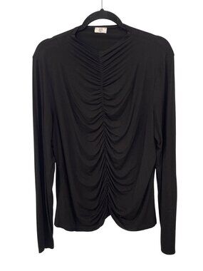 NLT Top Plus Size 3XL Long Sleeve Ruched Front Shirt Solid Black Contemporary